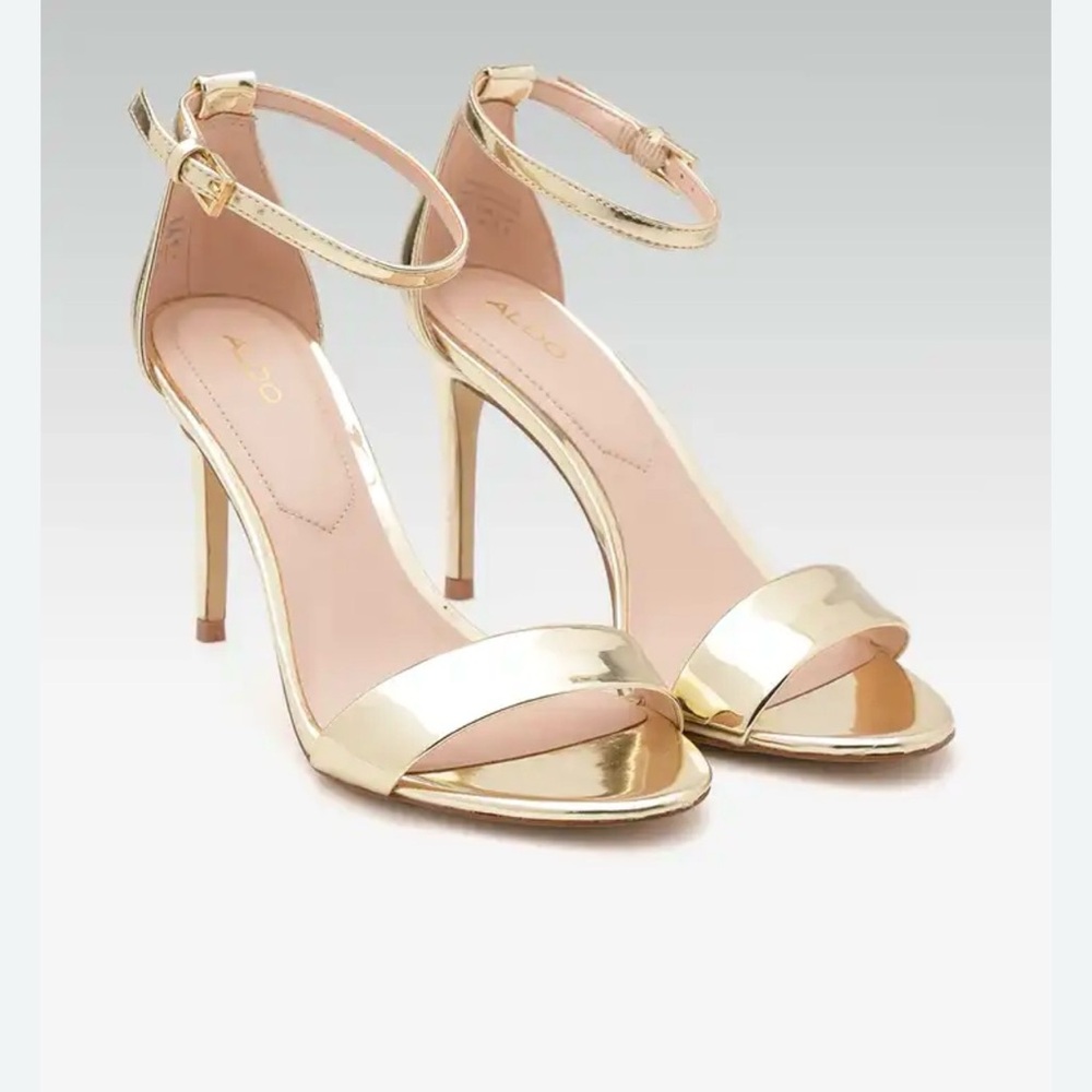 Gold ALDO Ankle-Strap Stiletto Sandals